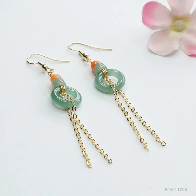 Guan Yu Jade Earrings Blue Flowing Tassel Dropshipping - Image 4