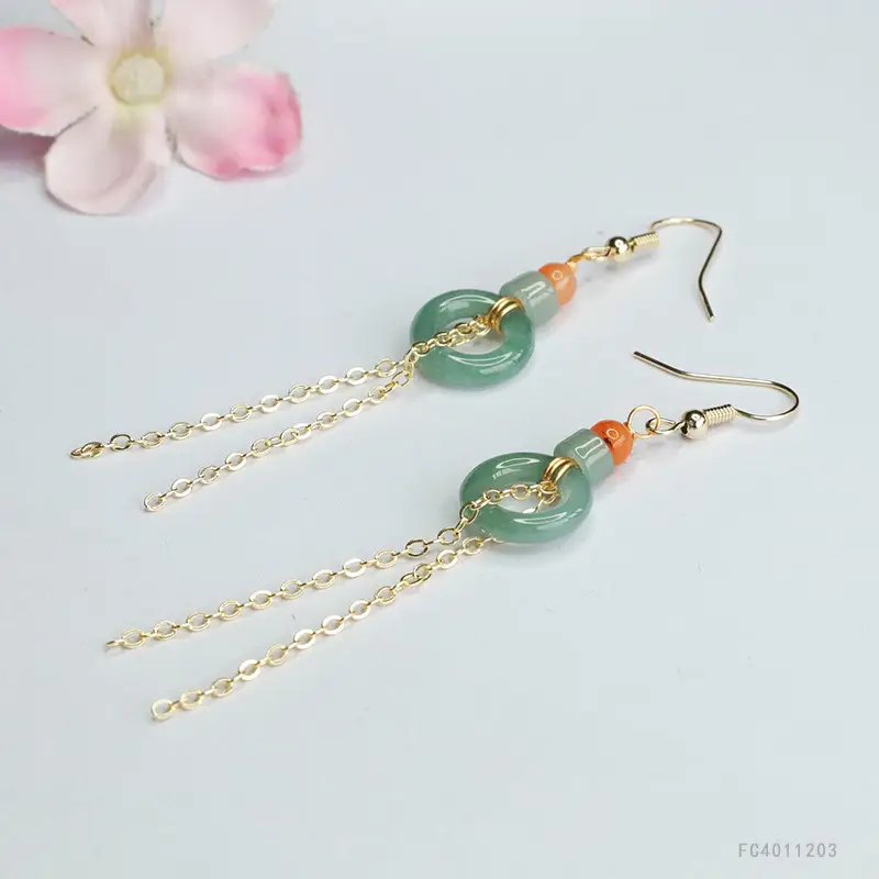 Guan Yu Jade Earrings Blue Flowing Tassel Dropshipping - Image 5