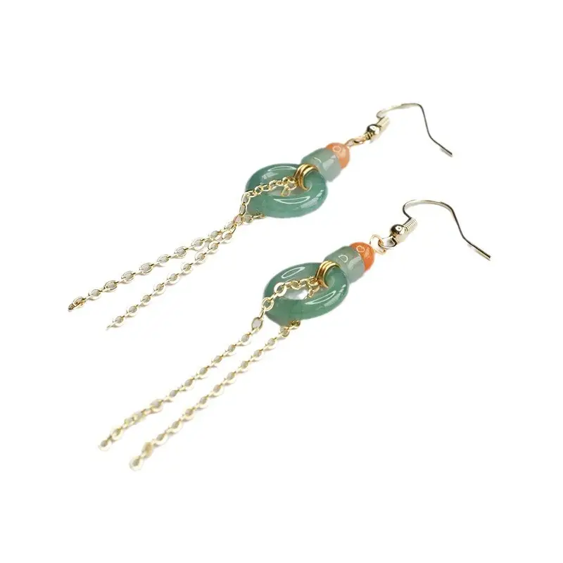 Guan Yu Jade Earrings Blue Flowing Tassel Dropshipping - Image 6