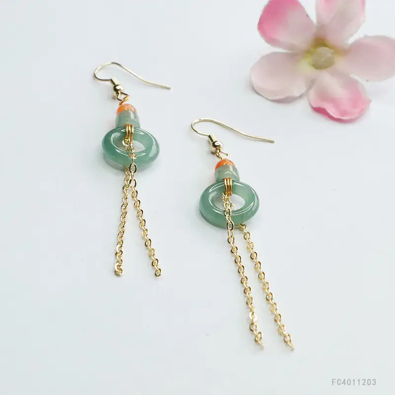 Guan Yu Jade Earrings Blue Flowing Tassel Dropshipping — feature 6