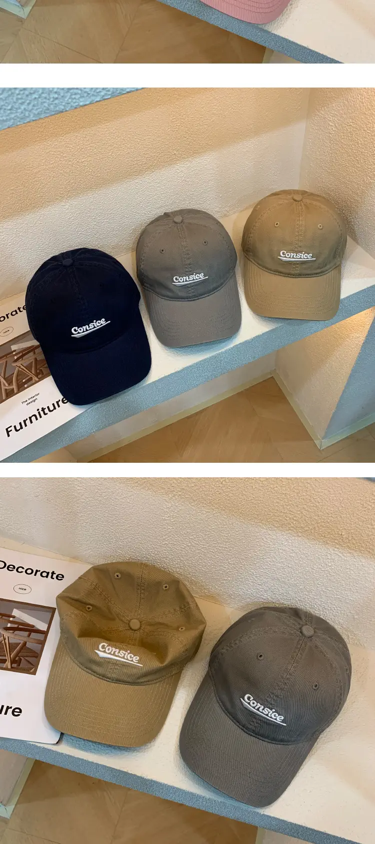 American Letters 3D Embroidered Baseball Cap Navy Beige Brown — feature 9
