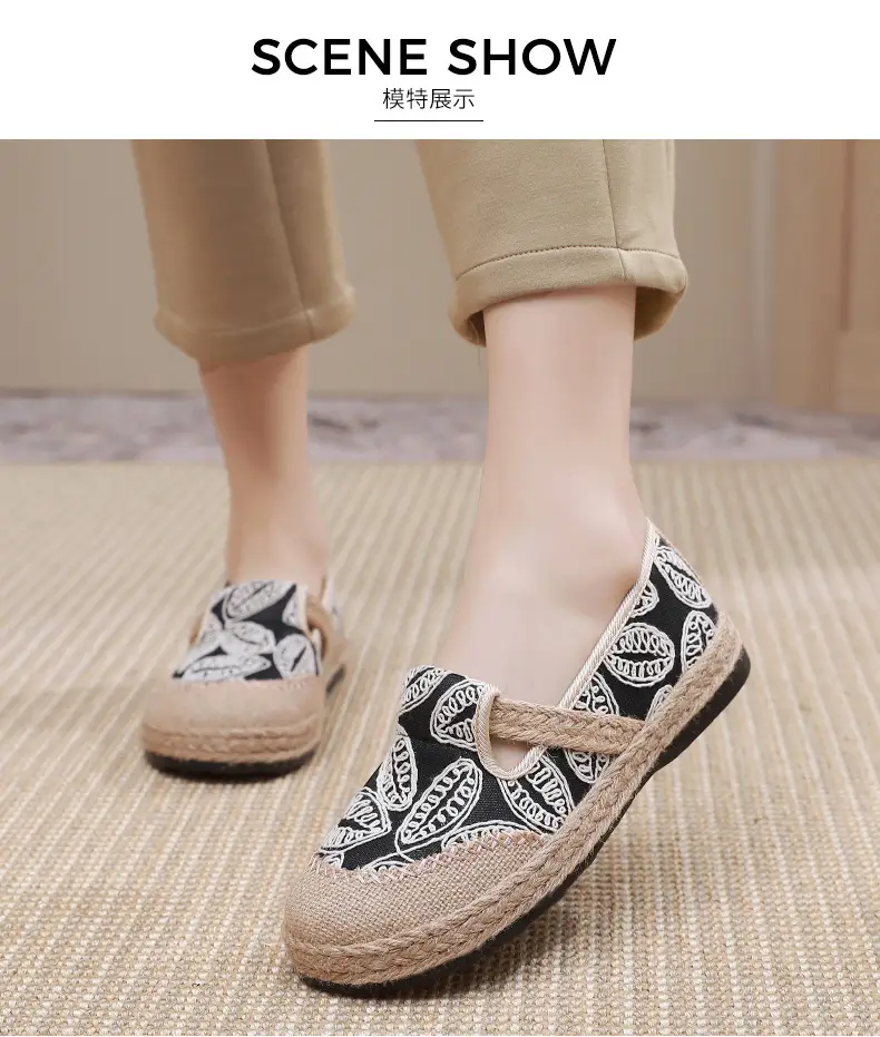 Spring New lazy slip-on fisherman shoes women's retro style linen round toe casual cotton and linen shoes old Beijing cloth shoes — feature 12