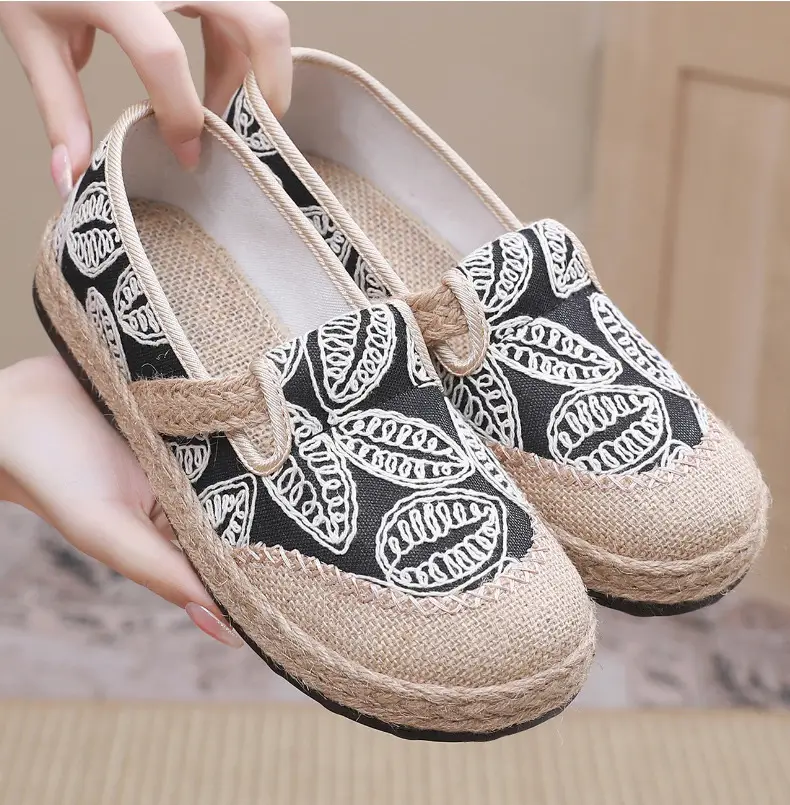 Spring New lazy slip-on fisherman shoes women's retro style linen round toe casual cotton and linen shoes old Beijing cloth shoes — feature 13