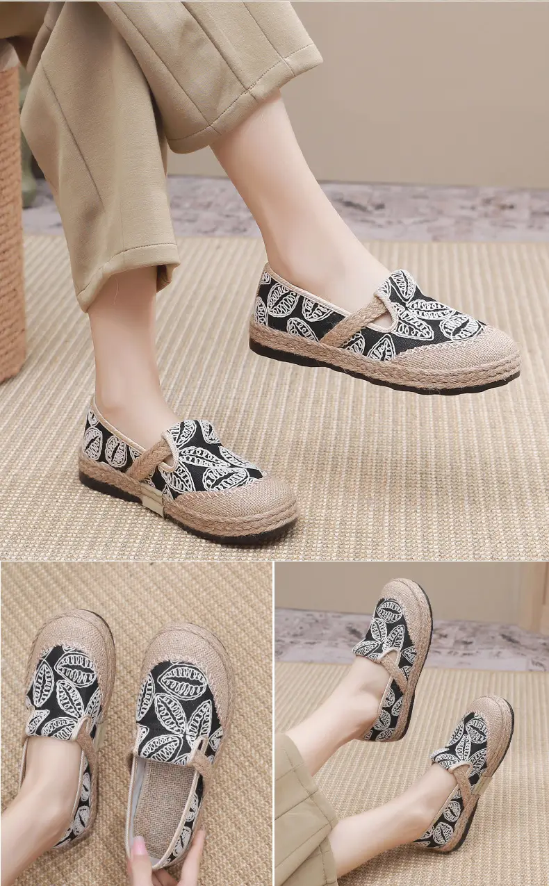 Spring New lazy slip-on fisherman shoes women's retro style linen round toe casual cotton and linen shoes old Beijing cloth shoes — feature 14