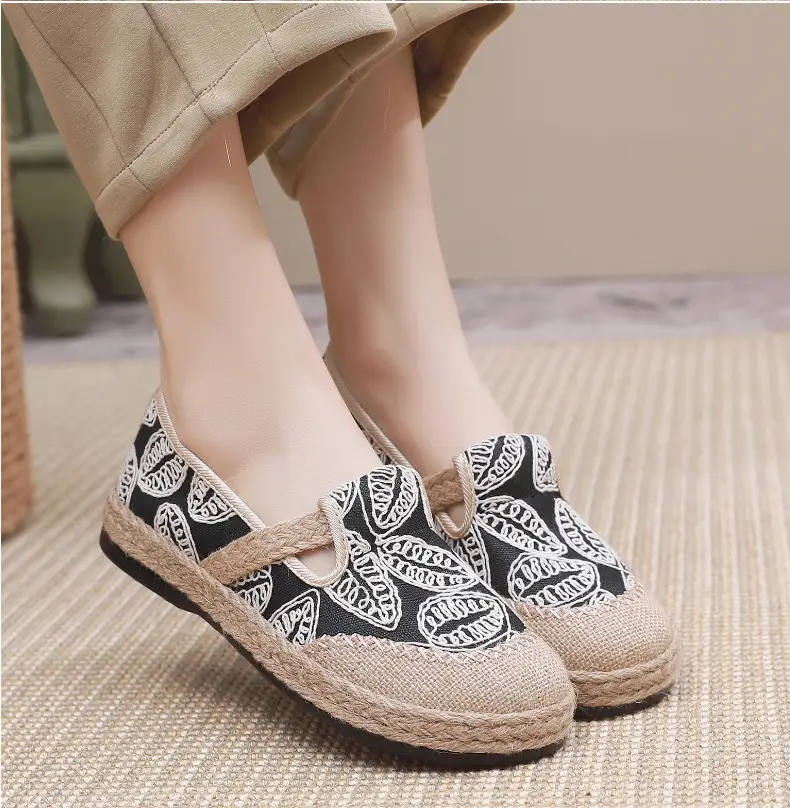 Spring New lazy slip-on fisherman shoes women's retro style linen round toe casual cotton and linen shoes old Beijing cloth shoes — feature 15