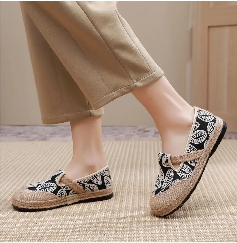 Spring New lazy slip-on fisherman shoes women's retro style linen round toe casual cotton and linen shoes old Beijing cloth shoes — feature 16