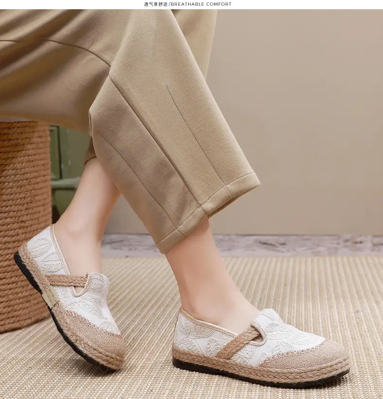 Spring New lazy slip-on fisherman shoes women's retro style linen round toe casual cotton and linen shoes old Beijing cloth shoes — feature 17