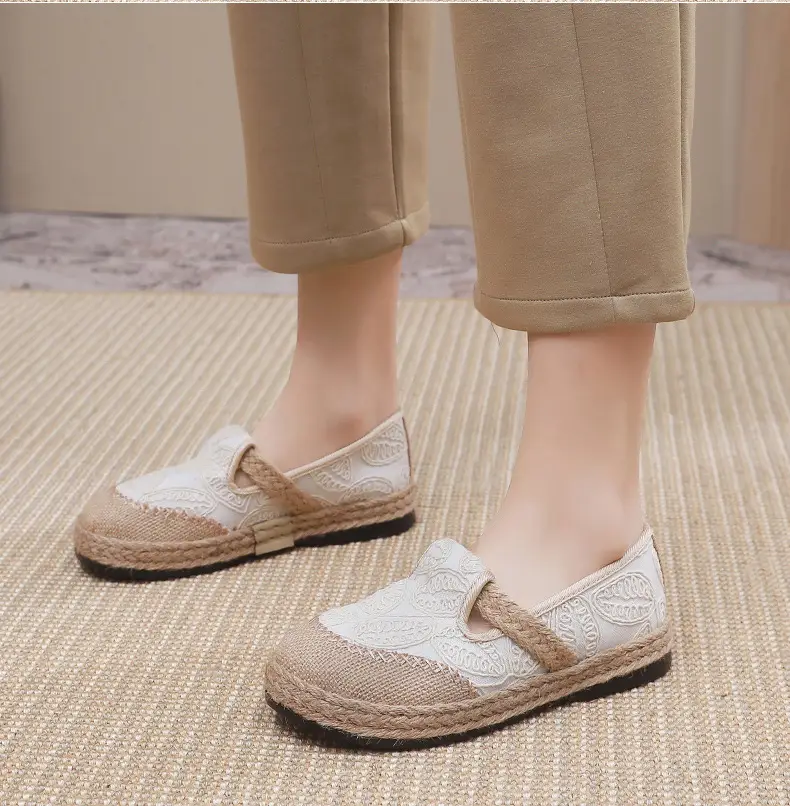 Spring New lazy slip-on fisherman shoes women's retro style linen round toe casual cotton and linen shoes old Beijing cloth shoes — feature 18