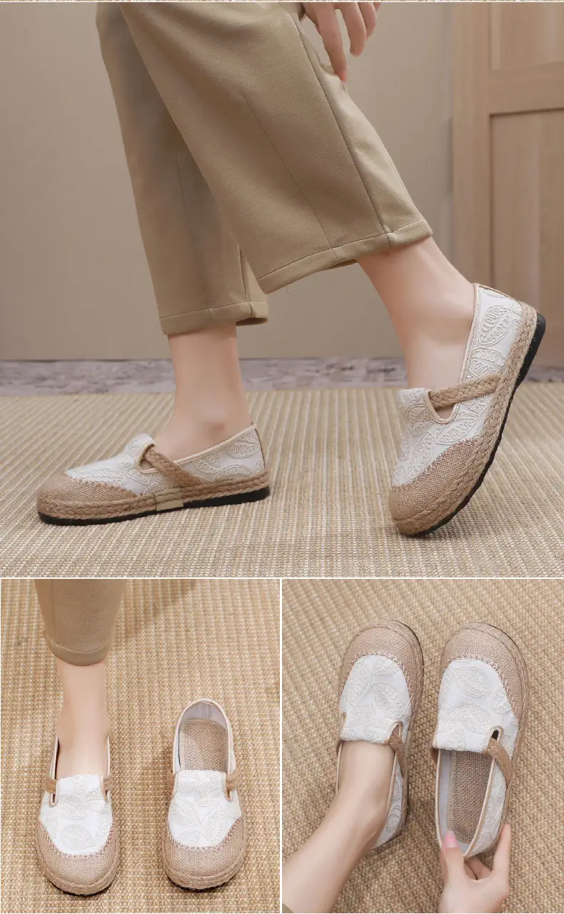 Spring New lazy slip-on fisherman shoes women's retro style linen round toe casual cotton and linen shoes old Beijing cloth shoes — feature 19