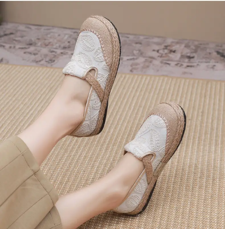 Spring New lazy slip-on fisherman shoes women's retro style linen round toe casual cotton and linen shoes old Beijing cloth shoes — feature 20