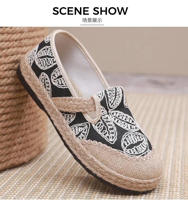 Spring New lazy slip-on fisherman shoes women's retro style linen round toe casual cotton and linen shoes old Beijing cloth shoes — feature 21