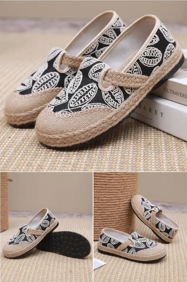 Spring New lazy slip-on fisherman shoes women's retro style linen round toe casual cotton and linen shoes old Beijing cloth shoes — feature 22