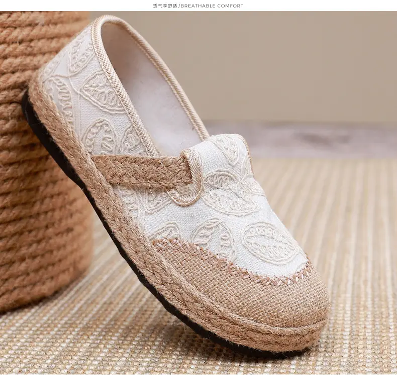 Spring New lazy slip-on fisherman shoes women's retro style linen round toe casual cotton and linen shoes old Beijing cloth shoes — feature 24