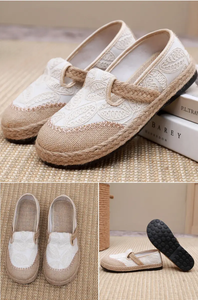 Spring New lazy slip-on fisherman shoes women's retro style linen round toe casual cotton and linen shoes old Beijing cloth shoes — feature 25