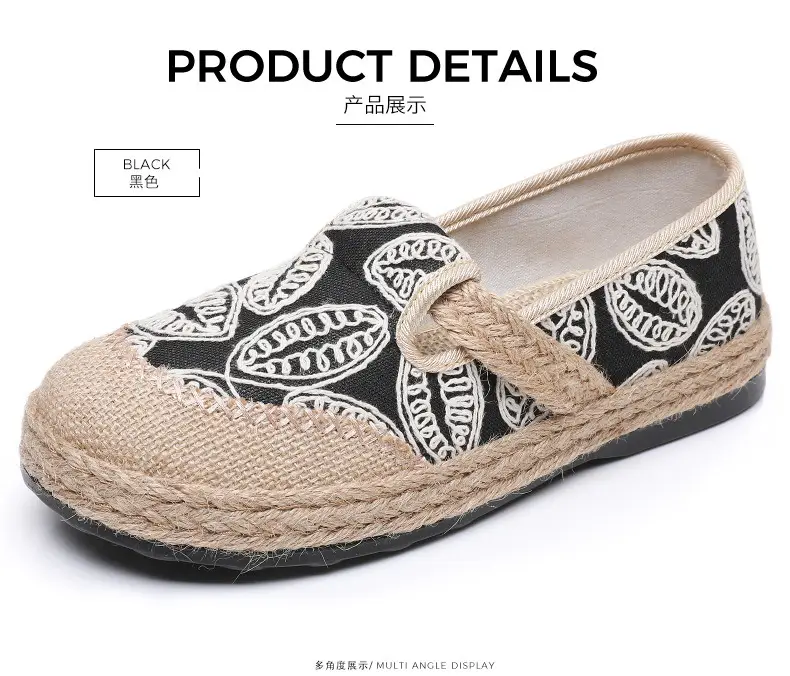 Spring New lazy slip-on fisherman shoes women's retro style linen round toe casual cotton and linen shoes old Beijing cloth shoes — feature 27