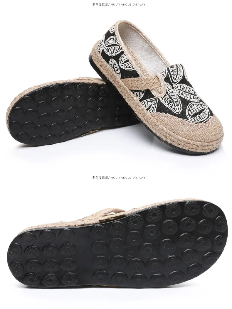 Spring New lazy slip-on fisherman shoes women's retro style linen round toe casual cotton and linen shoes old Beijing cloth shoes — feature 30