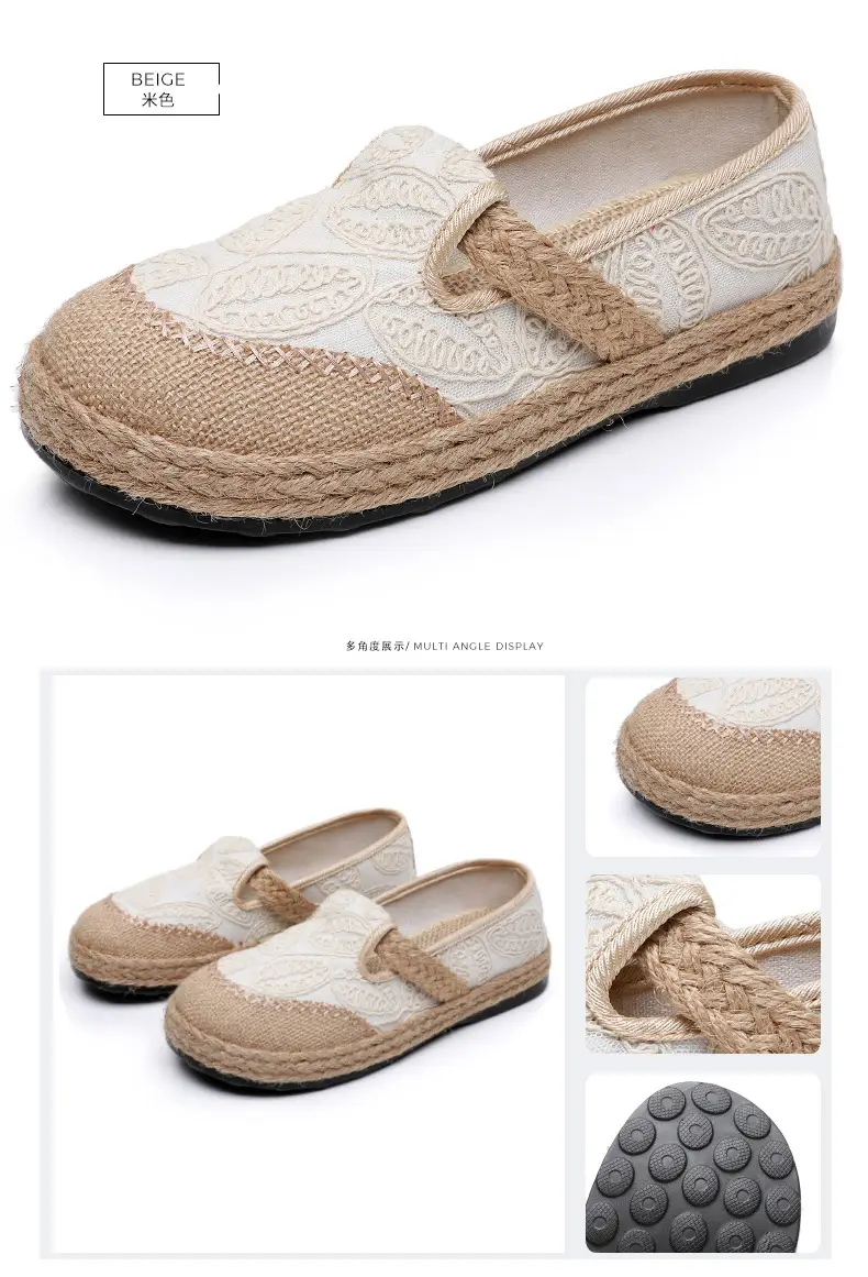 Spring New lazy slip-on fisherman shoes women's retro style linen round toe casual cotton and linen shoes old Beijing cloth shoes — feature 31
