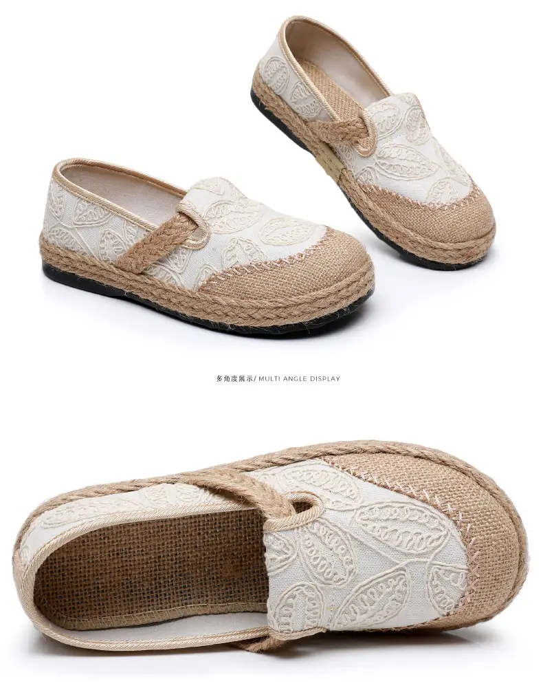 Spring New lazy slip-on fisherman shoes women's retro style linen round toe casual cotton and linen shoes old Beijing cloth shoes — feature 32