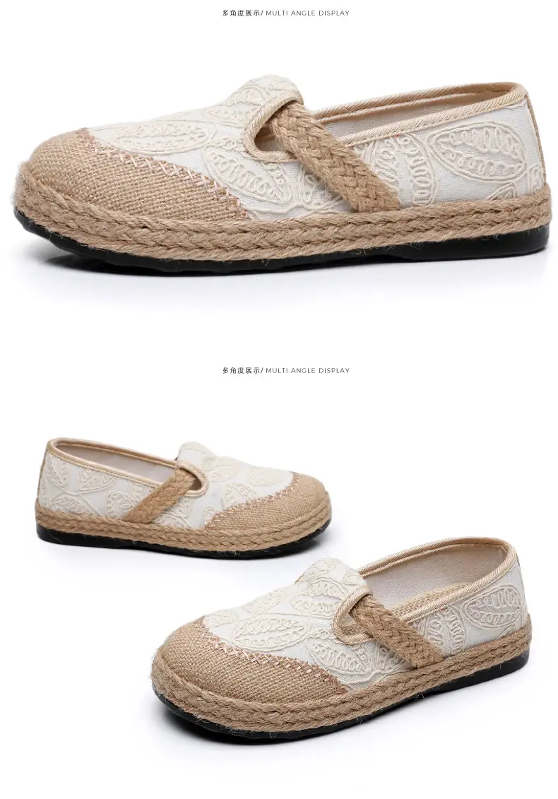Spring New lazy slip-on fisherman shoes women's retro style linen round toe casual cotton and linen shoes old Beijing cloth shoes — feature 33