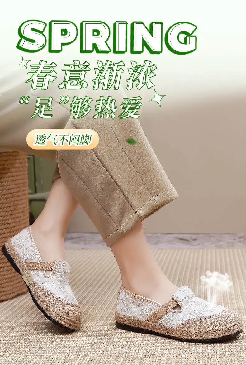 Spring New lazy slip-on fisherman shoes women's retro style linen round toe casual cotton and linen shoes old Beijing cloth shoes — feature 4