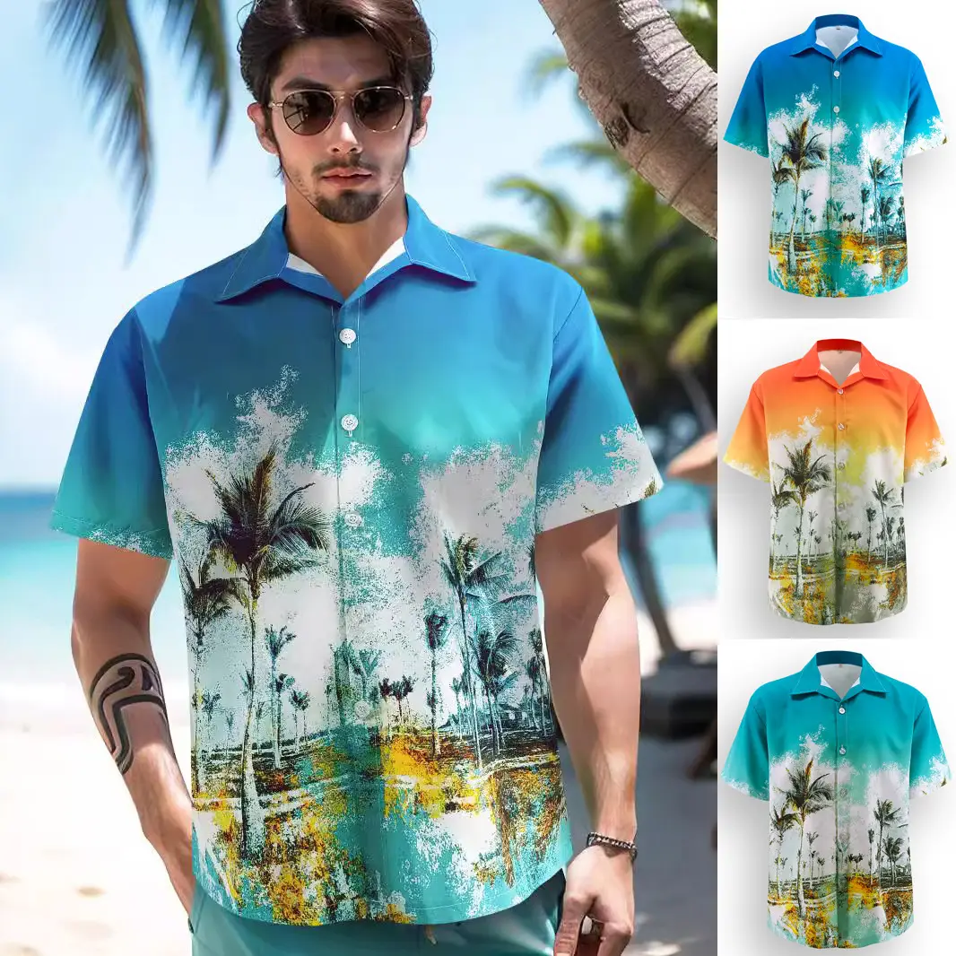 Men Palm Leaf Print Shirt Small Batch 2025 - Image 15