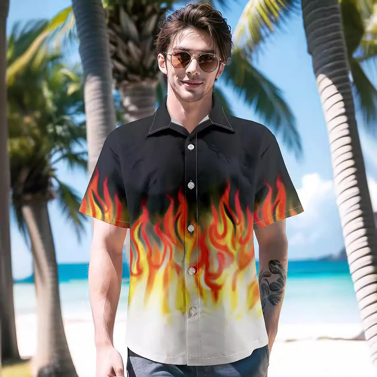 Men Palm Leaf Print Shirt Small Batch 2025 - Image 12