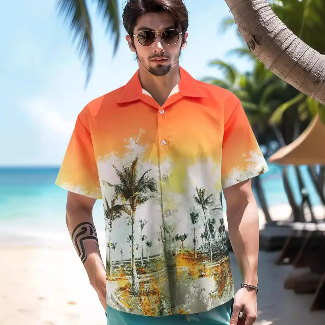 Men Palm Leaf Print Shirt Small Batch 2025 - Image 2