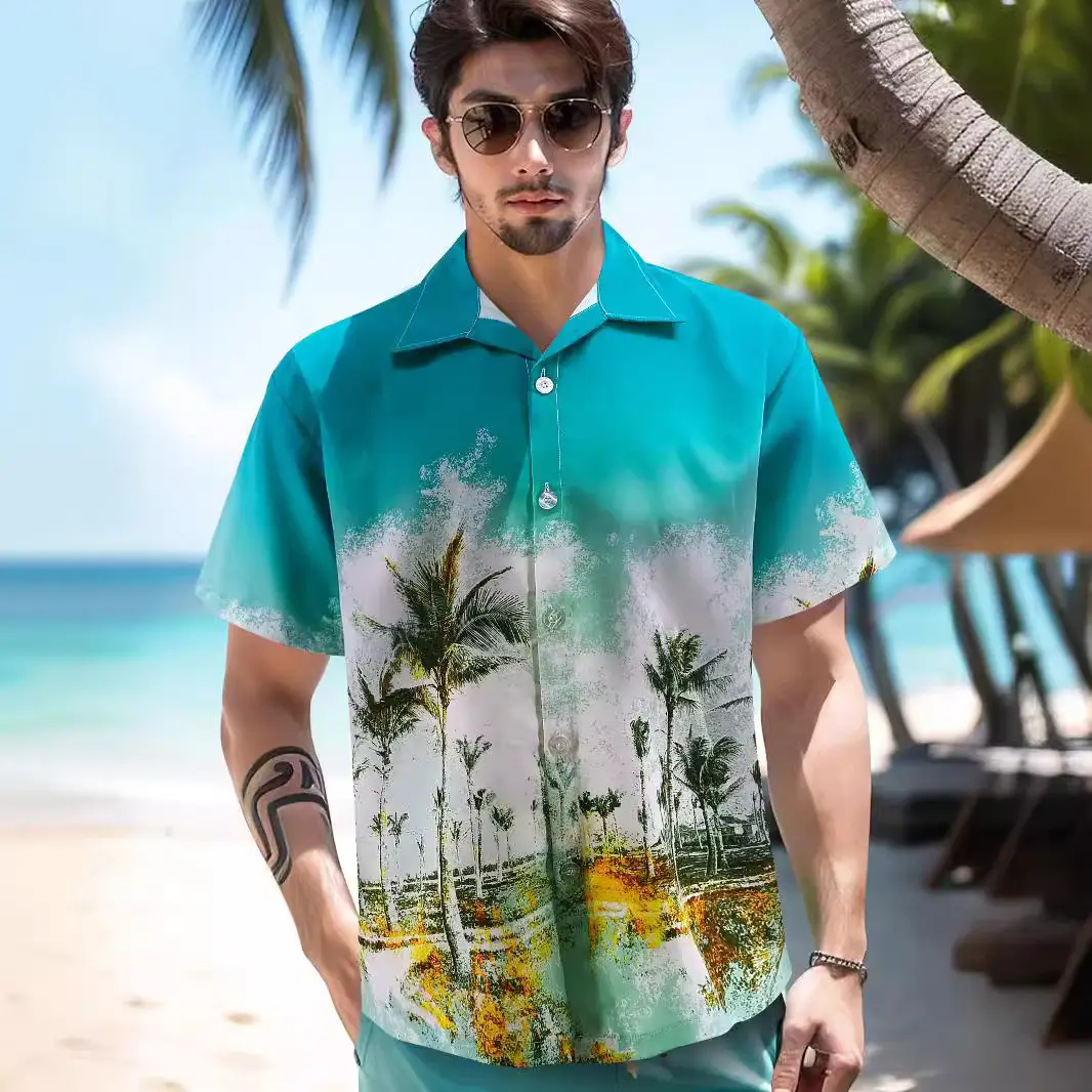 Men Palm Leaf Print Shirt Small Batch 2025 - Image 3