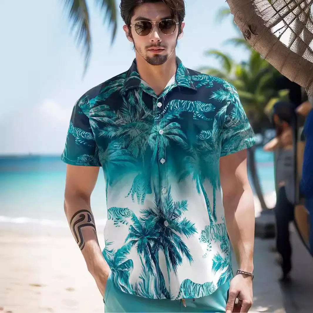 Men Palm Leaf Print Shirt Small Batch 2025 - Image 4
