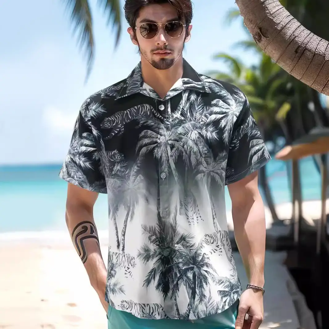 Men Palm Leaf Print Shirt Small Batch 2025 - Image 5