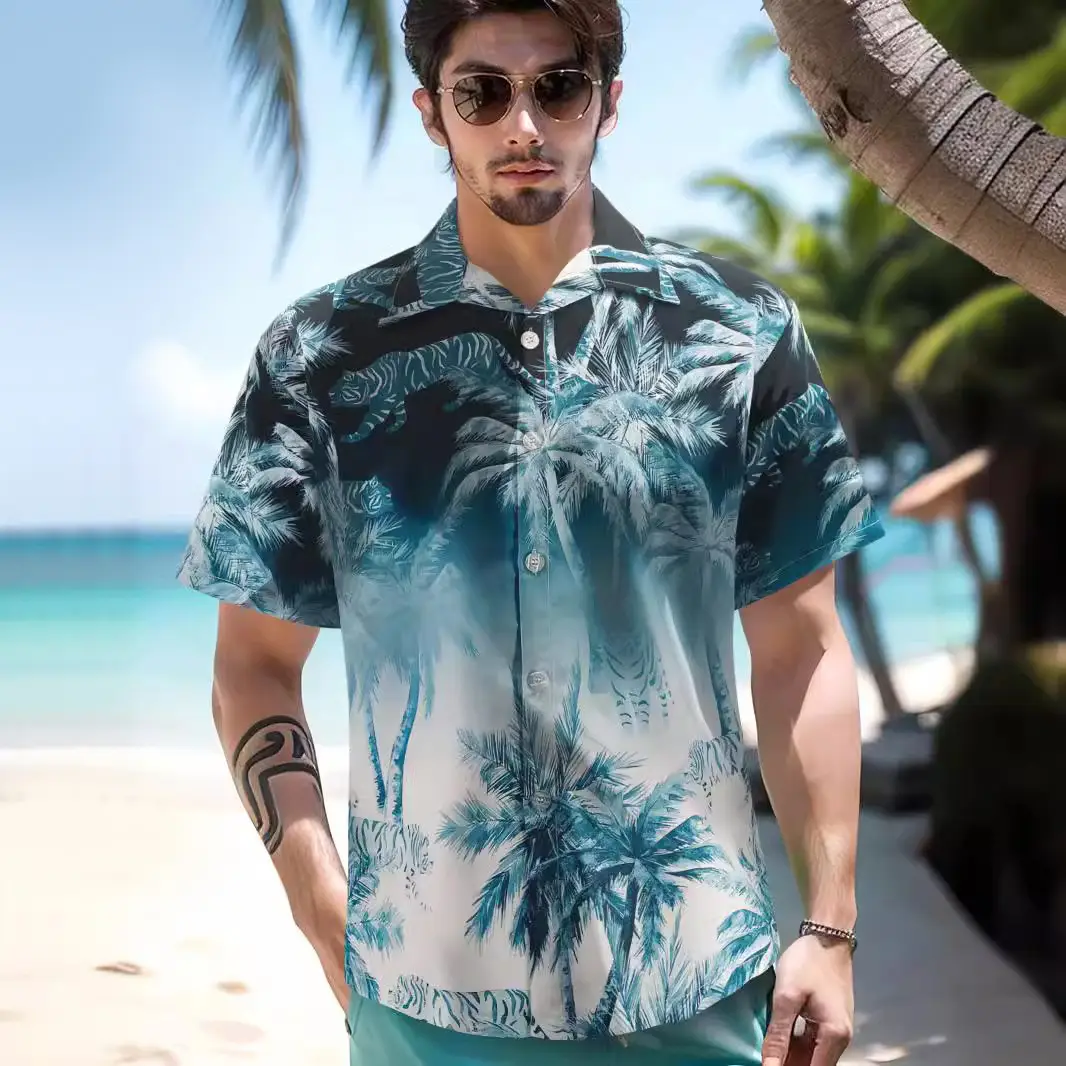 Men Palm Leaf Print Shirt Small Batch 2025 - Image 6
