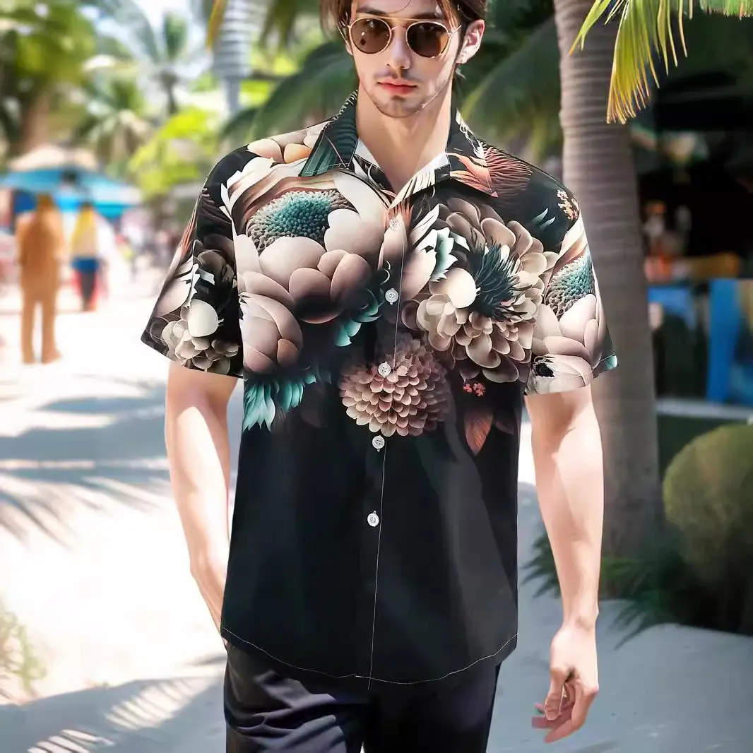Men Palm Leaf Print Shirt Small Batch 2025 - Image 8