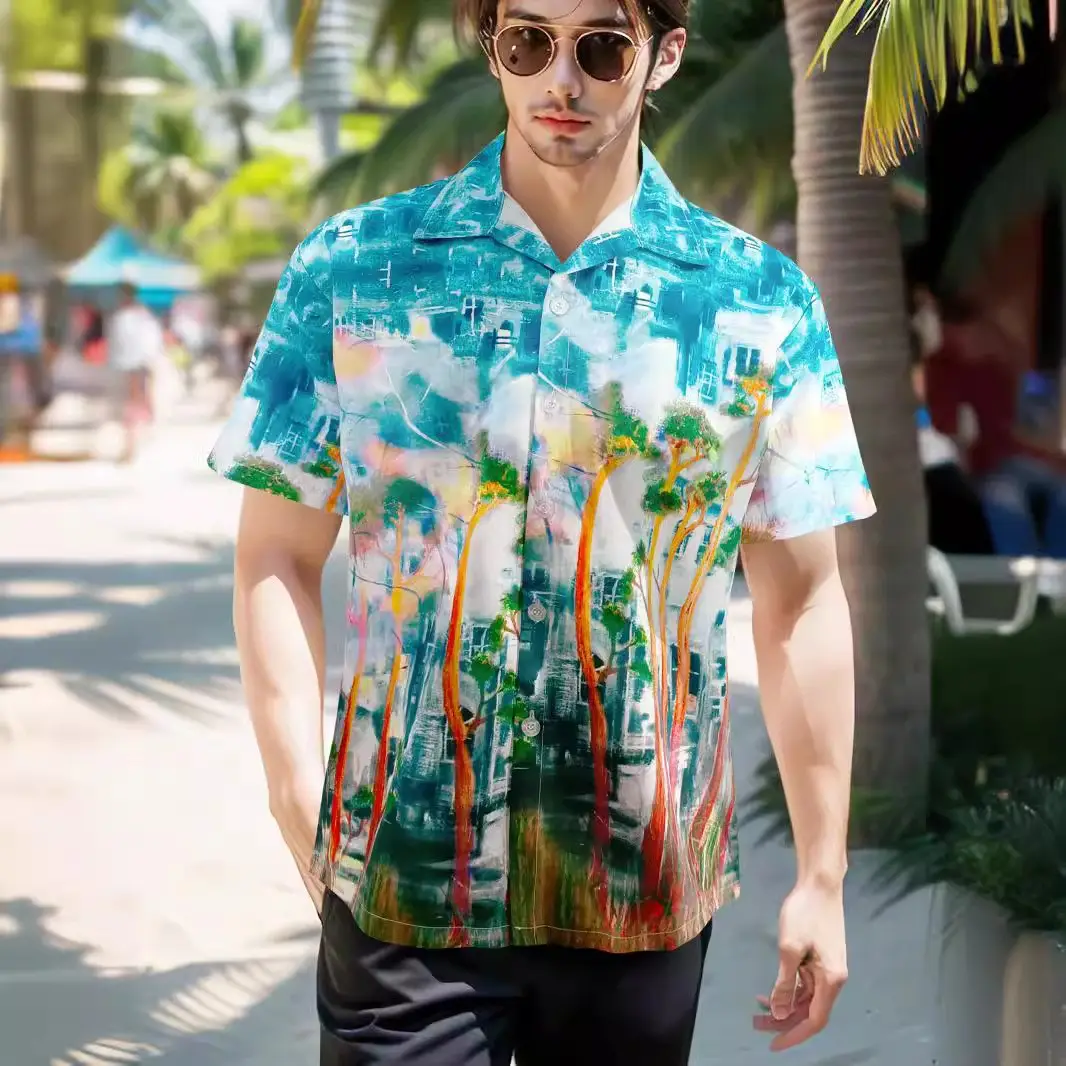 Men Palm Leaf Print Shirt Small Batch 2025 - Image 9