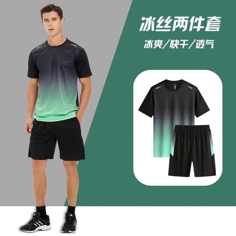 Men Ice Silk Sportswear Set Black Gradient Quick Dry — feature 16