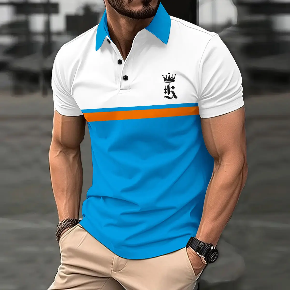 Men's 2026 Printed Polo Shirt White Black Blue - Image 10