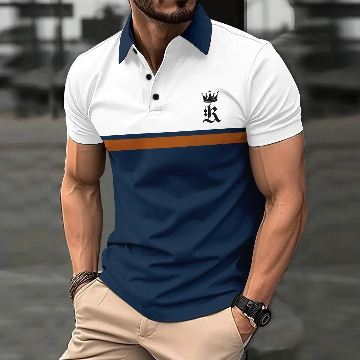 Men's 2026 Printed Polo Shirt White Black Blue — feature 5