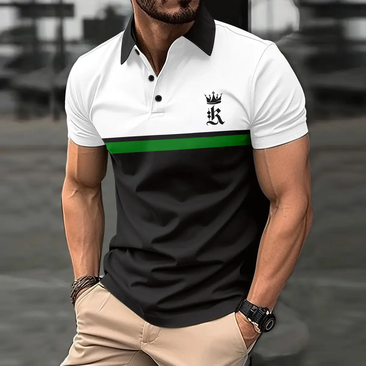 Men's 2026 Printed Polo Shirt White Black Blue - Image 3