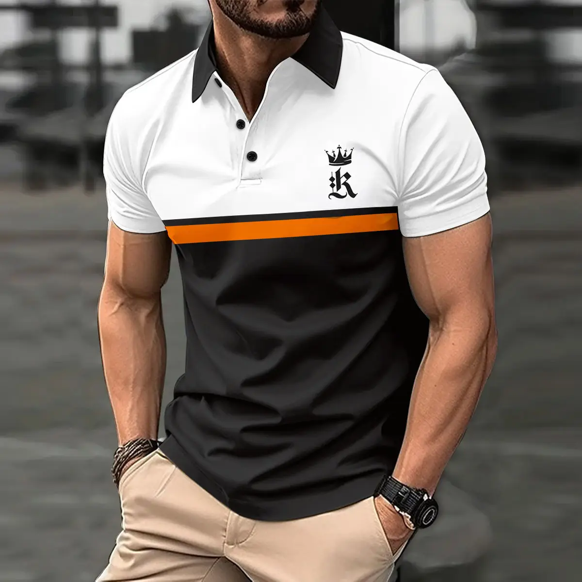 Men's 2026 Printed Polo Shirt White Black Blue - Image 6