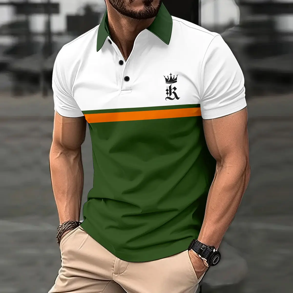 Men's 2026 Printed Polo Shirt White Black Blue - Image 2