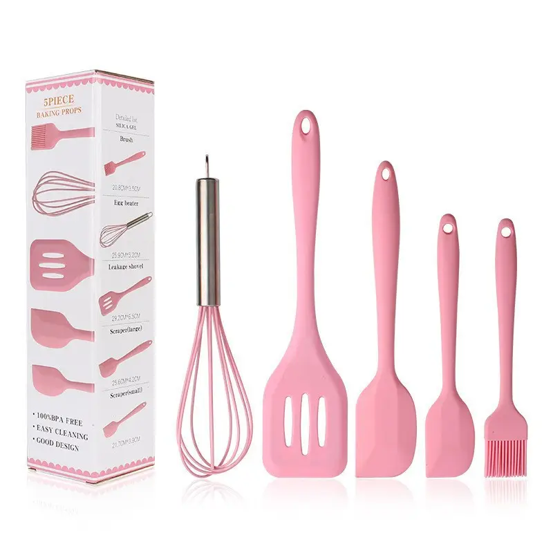 Silicone baking 5-piece silicone spatula scraper oil brush egg beater kitchenware 5 pieces suit baking tools suit