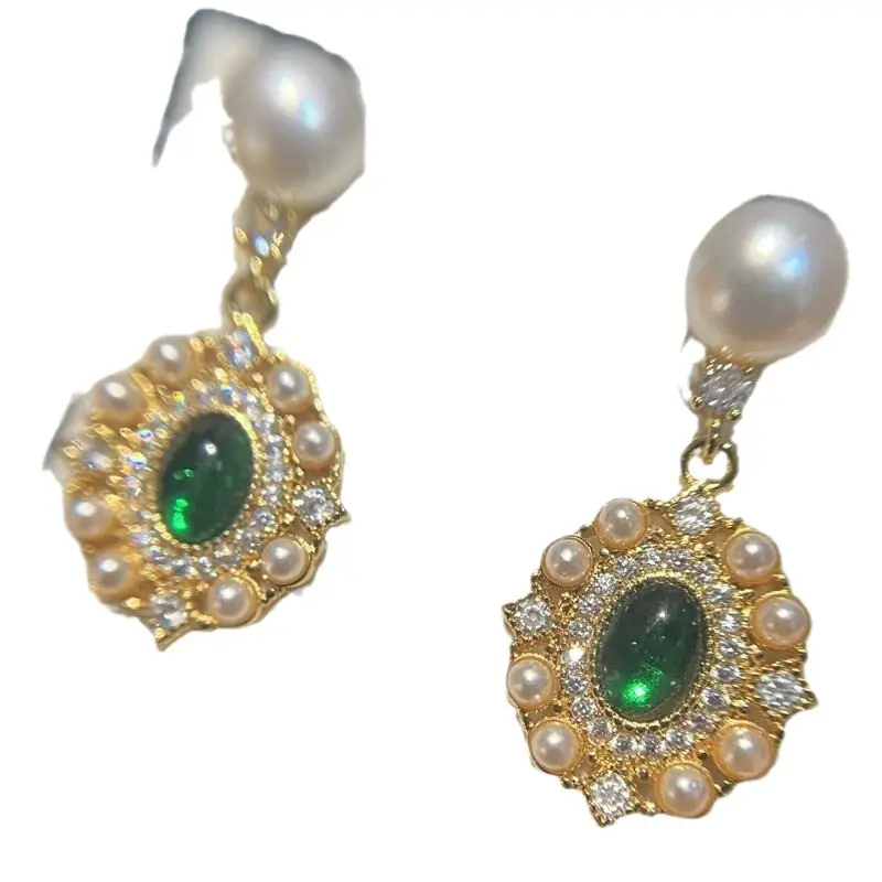 Yuhe Pearl Emerald Earrings French Retro Elegant High-class Elegant Earrings