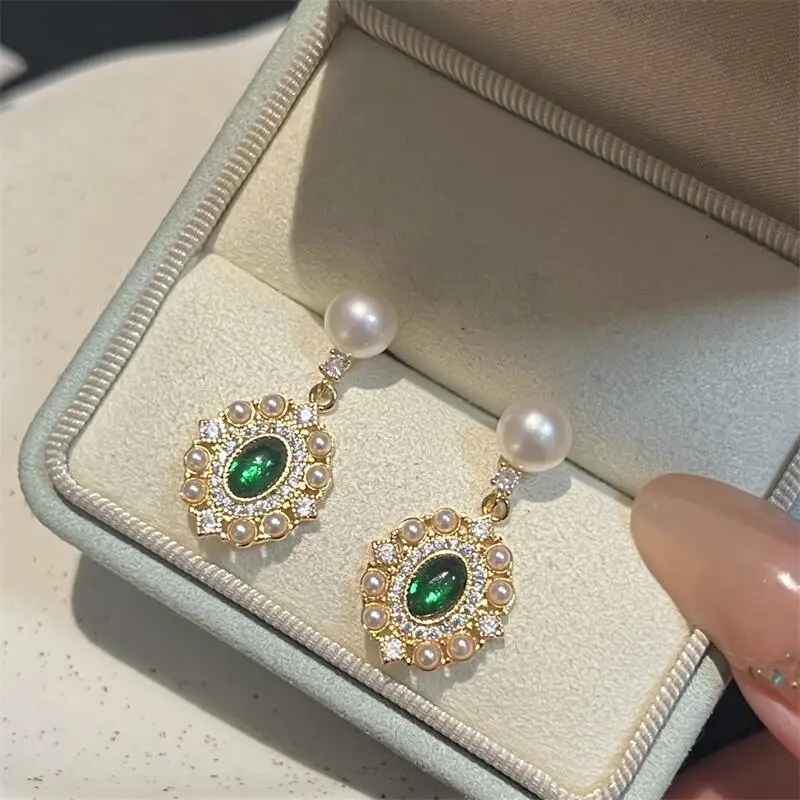 Yuhe Pearl Emerald Earrings French Retro Elegant High-class Elegant Earrings — feature 3