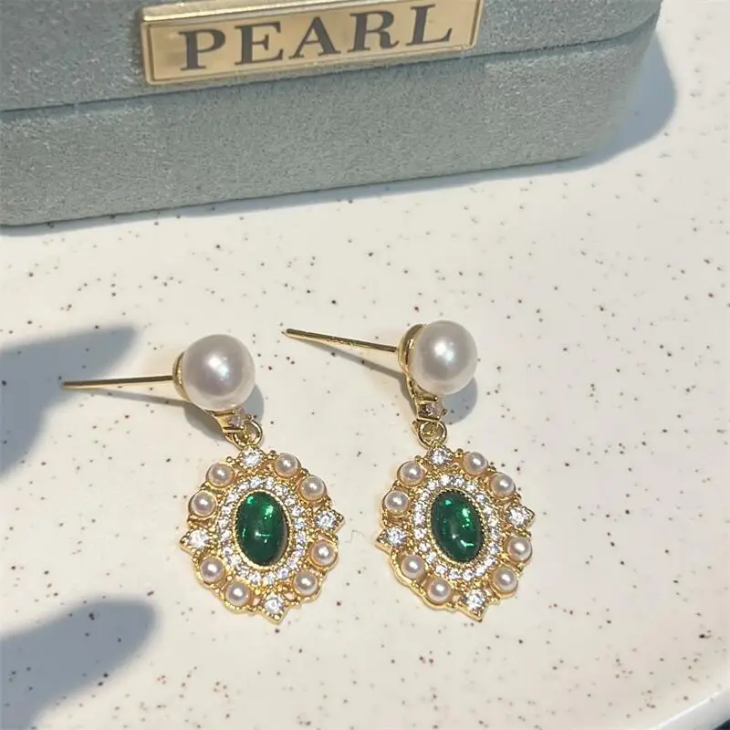 Yuhe Pearl Emerald Earrings French Retro Elegant High-class Elegant Earrings — feature 5