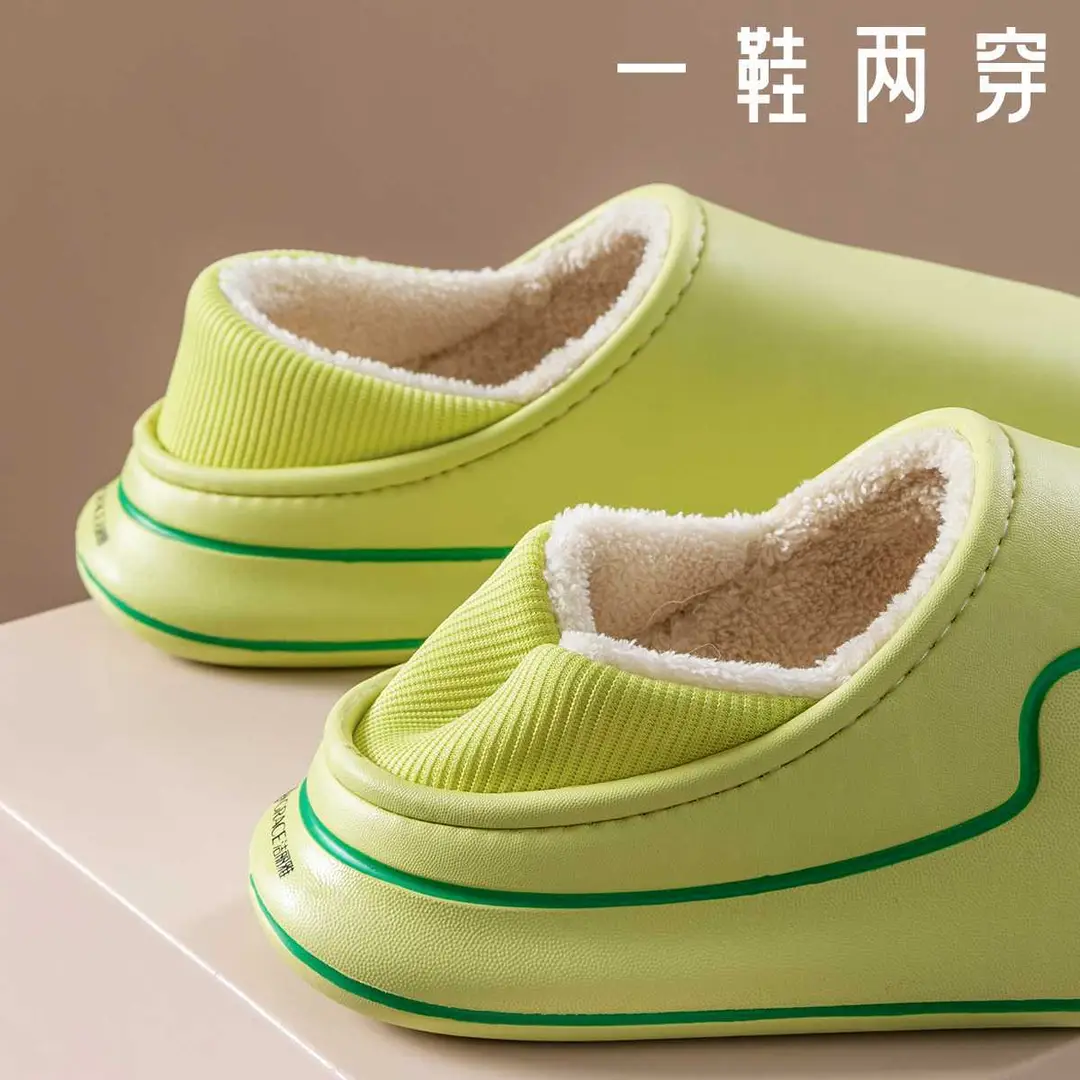 Waterproof Cotton Slippers for Women, Autumn and Winter Indoor Home Thick-Soled Fleece-Lined Warm Closed-Back Cotton Shoes for Men, Cartoon Non-Slip - Image 8