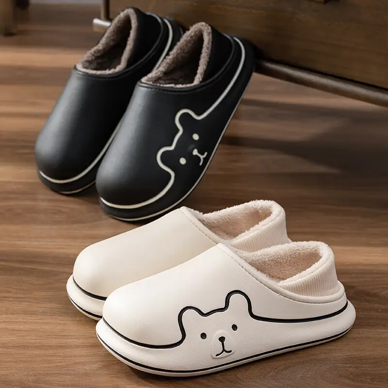 Waterproof Cotton Slippers for Women, Autumn and Winter Indoor Home Thick-Soled Fleece-Lined Warm Closed-Back Cotton Shoes for Men, Cartoon Non-Slip - Image 9