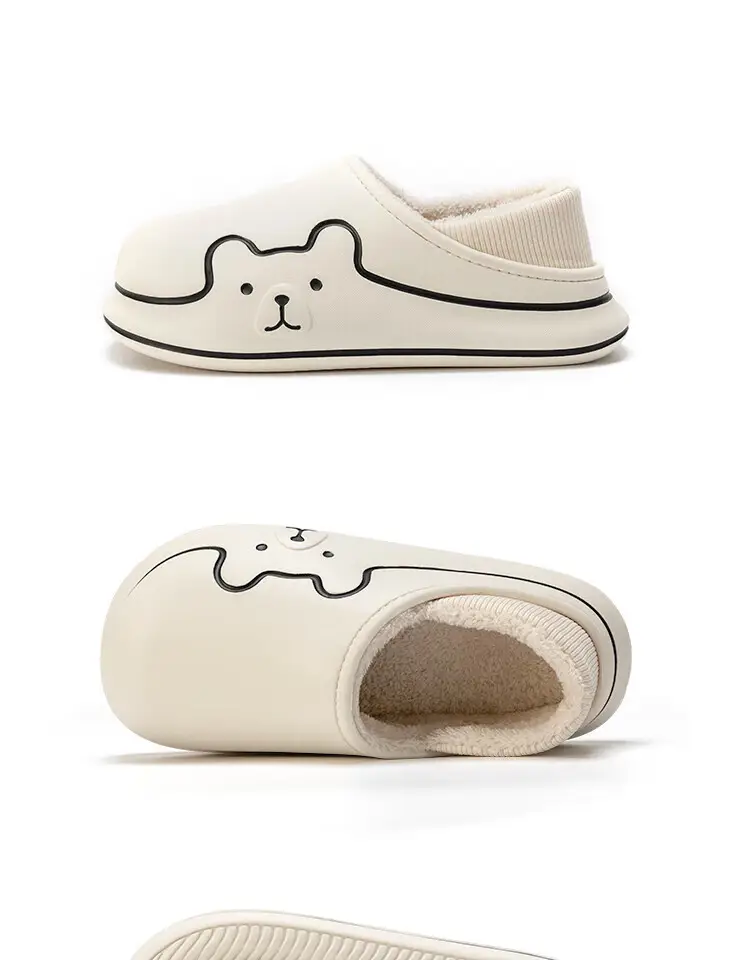 Waterproof Cotton Slippers for Women, Autumn and Winter Indoor Home Thick-Soled Fleece-Lined Warm Closed-Back Cotton Shoes for Men, Cartoon Non-Slip — feature 18