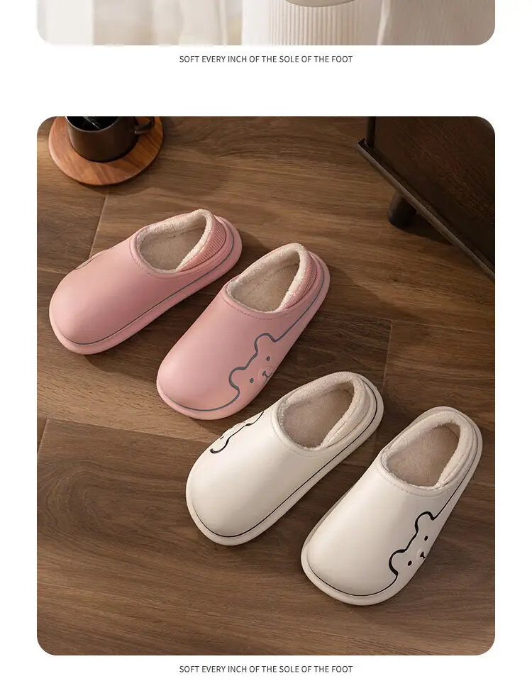 Waterproof Cotton Slippers for Women, Autumn and Winter Indoor Home Thick-Soled Fleece-Lined Warm Closed-Back Cotton Shoes for Men, Cartoon Non-Slip — feature 21
