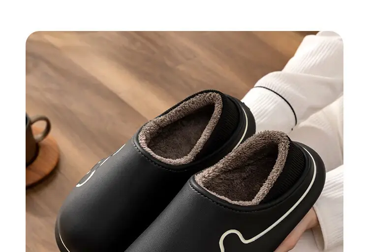 Waterproof Cotton Slippers for Women, Autumn and Winter Indoor Home Thick-Soled Fleece-Lined Warm Closed-Back Cotton Shoes for Men, Cartoon Non-Slip — feature 22