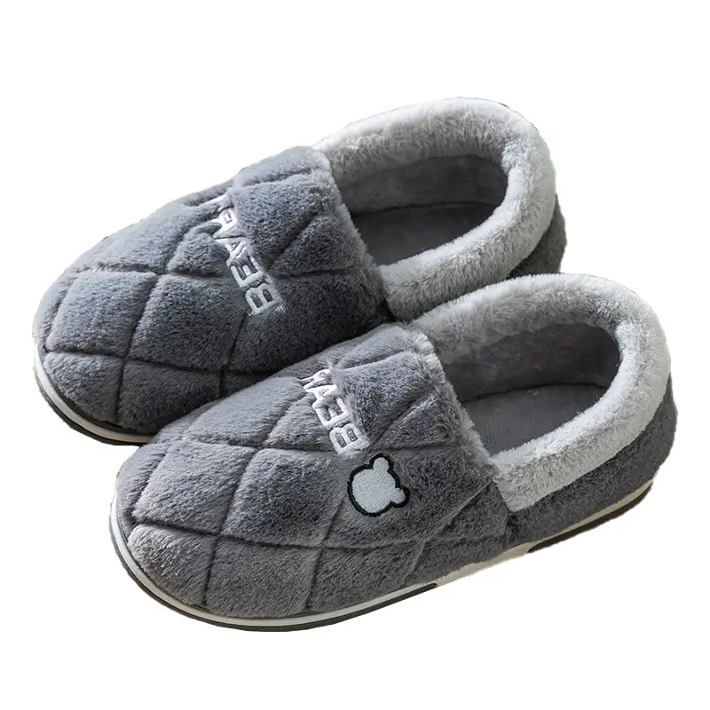 Jie Liya Men's Cotton Slippers with Heel Cover for Autumn and Winter, Indoor Home Warm Plush Thickened Cotton Shoes, Women's Winter Non-Slip Shoes - Image 7