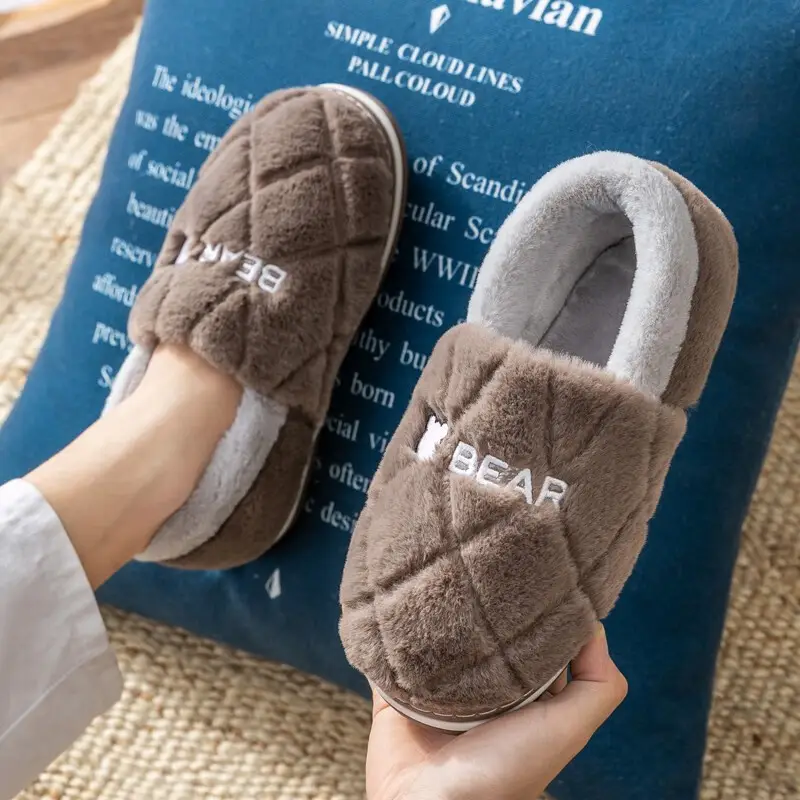 Jie Liya Men's Cotton Slippers with Heel Cover for Autumn and Winter, Indoor Home Warm Plush Thickened Cotton Shoes, Women's Winter Non-Slip Shoes - Image 2